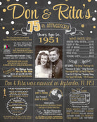 Anniversary Chalkboard Sign Diamond Wedding Celebration Personalized Keepsake Gift Marriage Milestone Commemoration Seventy Fifth Anniversary Memory Photo Display Custom Names Date Marriage History Nostalgic Party Decoration Special