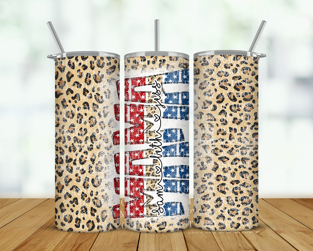 Patriotic Mama Shimmer Leopard Glitter Tumbler TUMMAFLAG0520
