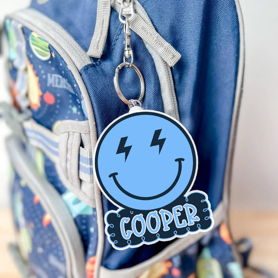 Smiley Face Backpack Name Tag Charms TAGSMILEBLUE520
