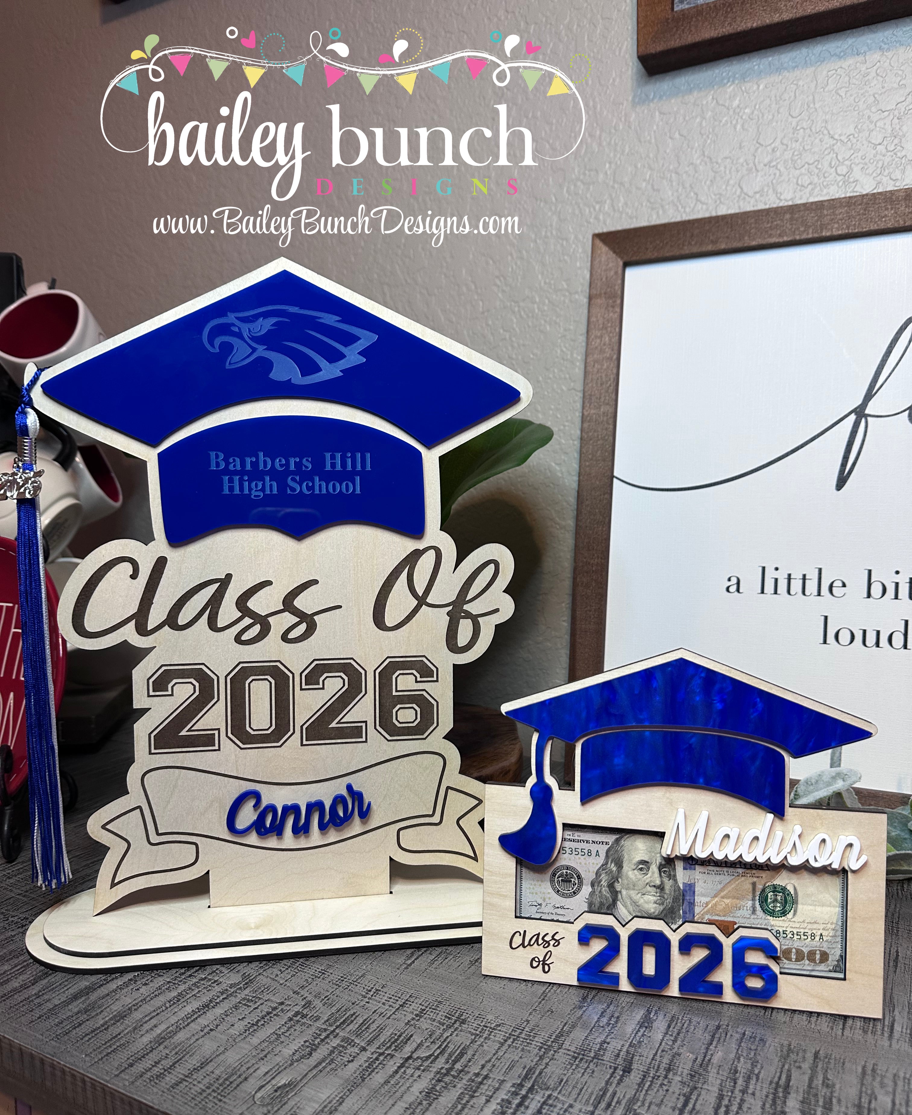 Barbers Hill Graduation Money Card Holder | Royal Blue Pearl Gift