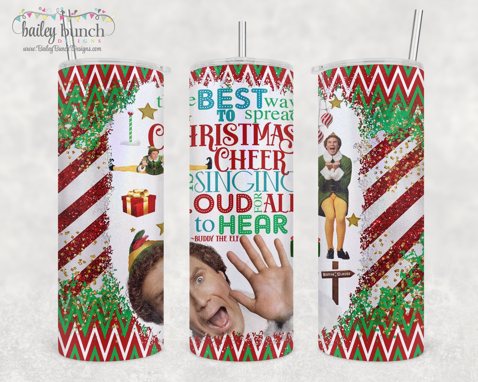 Christmas ELF Buddy Christmas Cheer Shimmer Glitter Tumbler TUMBELFCHE –  Bailey Bunch Designs