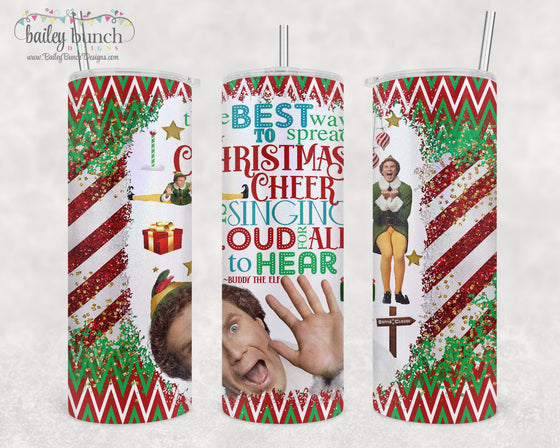 Christmas ELF Buddy Christmas Cheer Shimmer Glitter Tumbler TUMBELFCHEER0520
