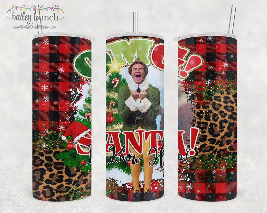 Christmas ELF Buddy Santa I know him Shimmer Glitter Tumbler TUMBELFSANTA0520