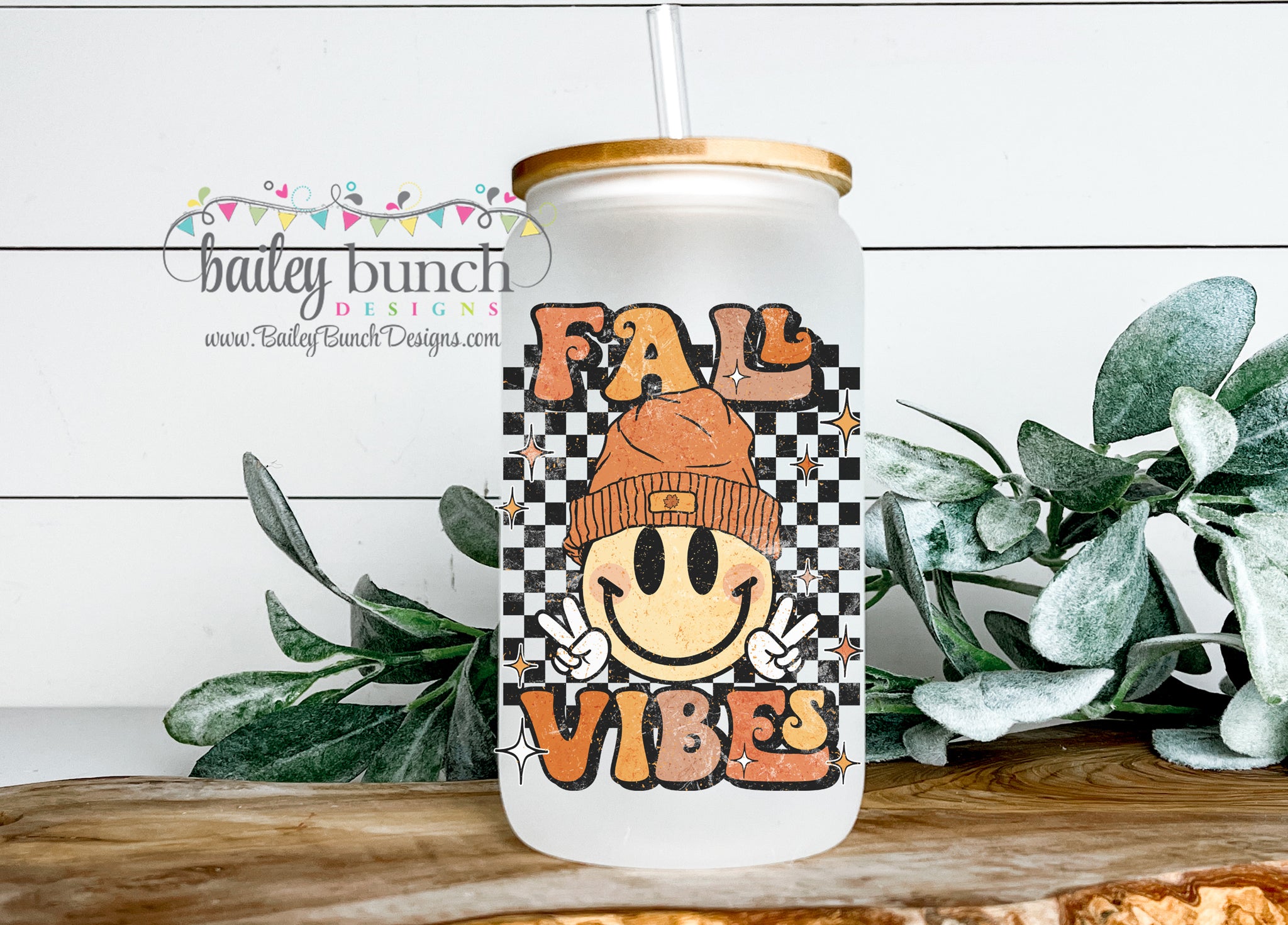 FALL VIBES SMILEY FACE Frosted Glass Cup Libbey Can LIBBEYVIBES0520 –  Bailey Bunch Designs