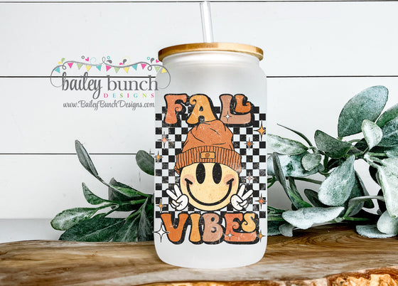 FALL VIBES SMILEY FACE Frosted Glass Cup Libbey Can LIBBEYVIBES0520