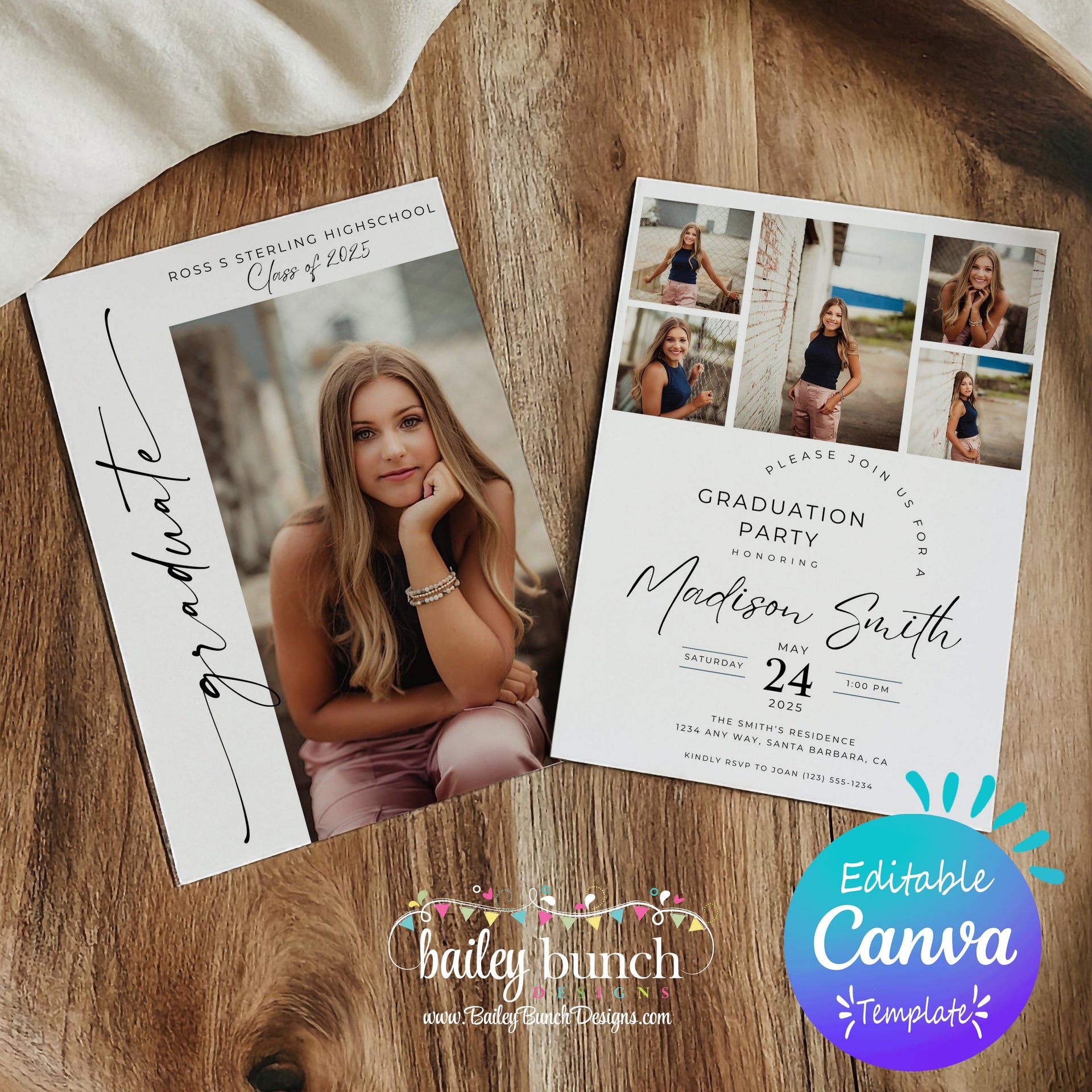 Senior Announcement Card Template, Minimalist Graduation Announcement  GRADMINTEMP05, image size:3000x3000