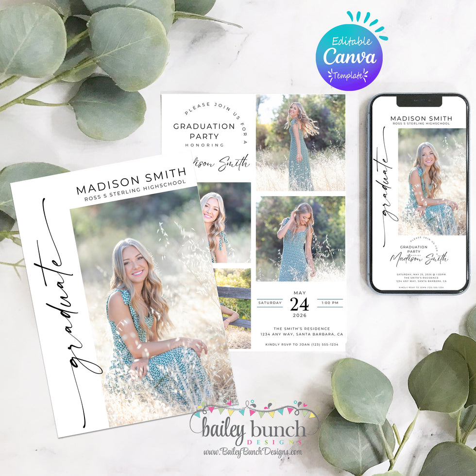 Senior Announcement Card Template, Minimalist Graduation Announcement ...