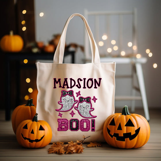 Halloween Faux Embroidery Pink Ghost BOO Tote TOTEBOO20520