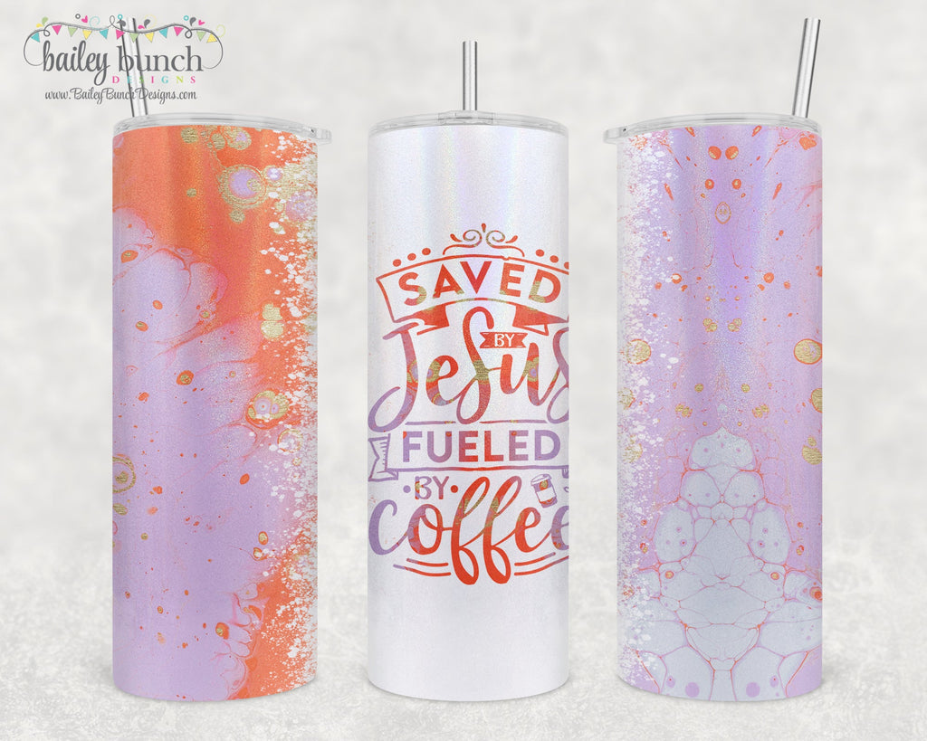 SAVED BY JESUS FUELED BY COFFEE Shimmer Glitter Tumbler TUMBSAVED0520