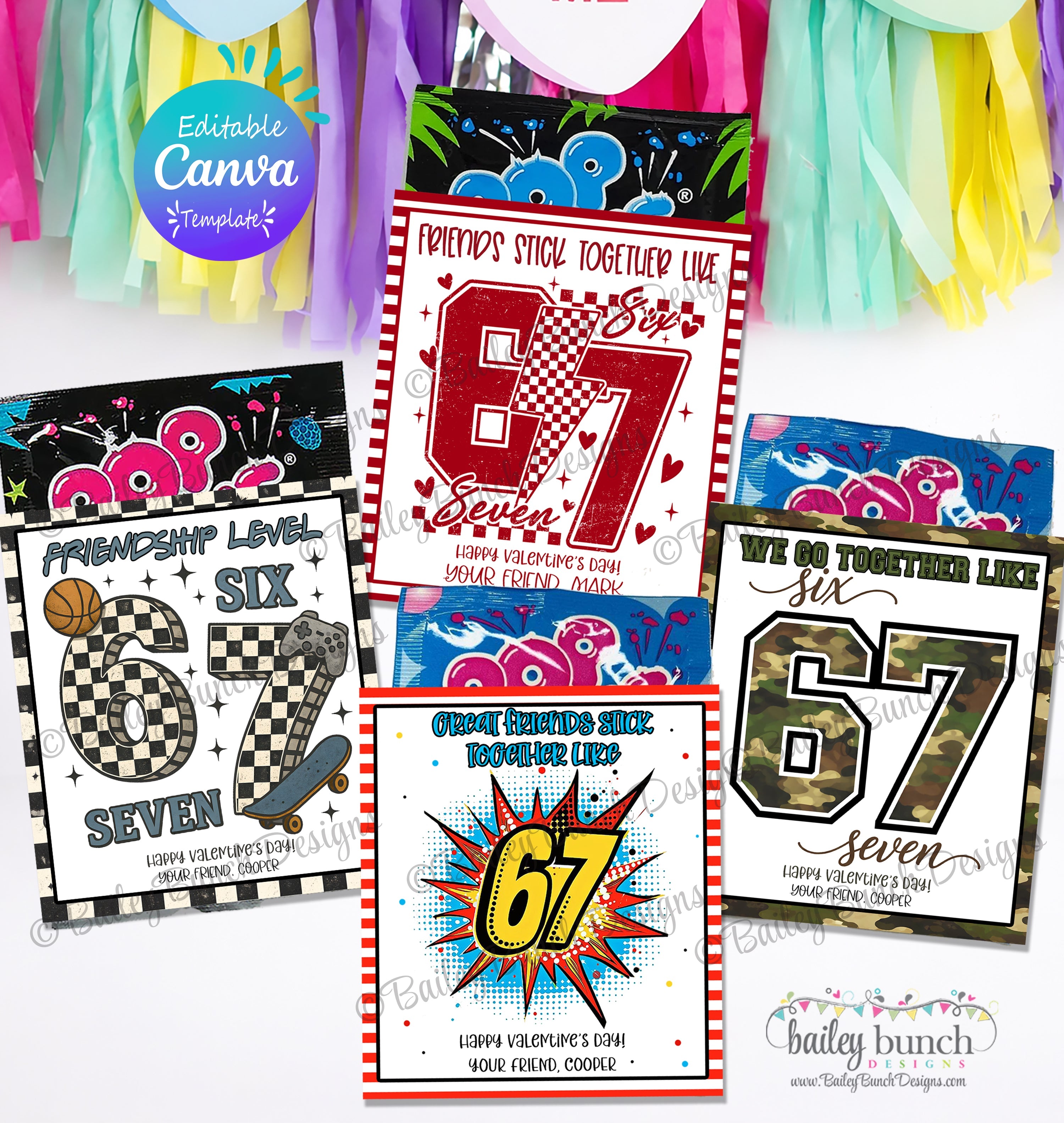 Valentine School Printable Digital Template Editable Design Gaming Theme Cards Classroom Exchange Party Printable Boy Valentine Collection Camo Pattern Trendy Sixty Seven Reference Funny Cards Kids Valentine Exchange February Celebration SIX SEVEN 67 6 7