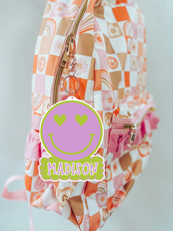 Smiley Face Backpack Name Tag Charms TAGSMILEG520