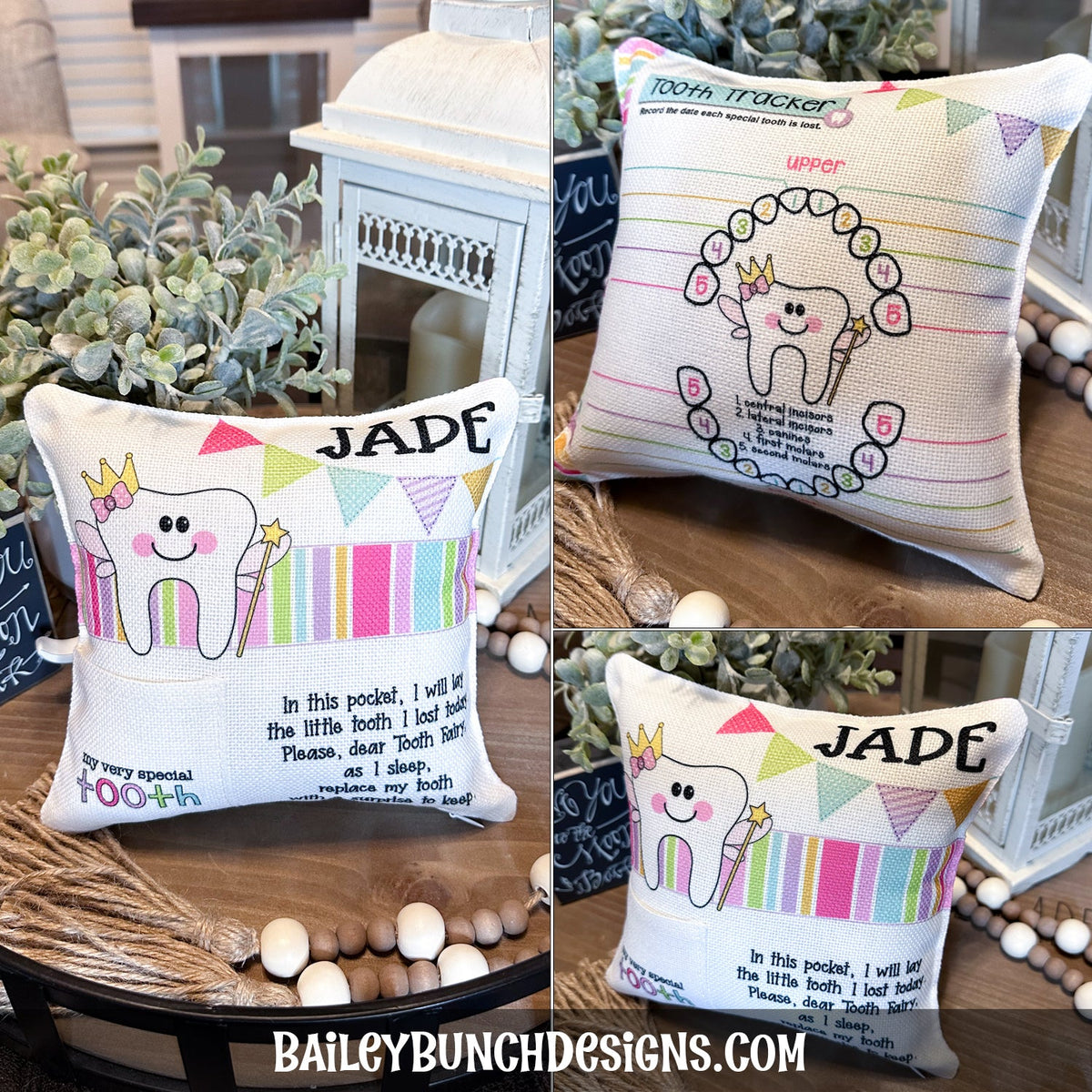Personalized Tooth Fairy Pillows TOOTH0520 – Bailey Bunch Designs