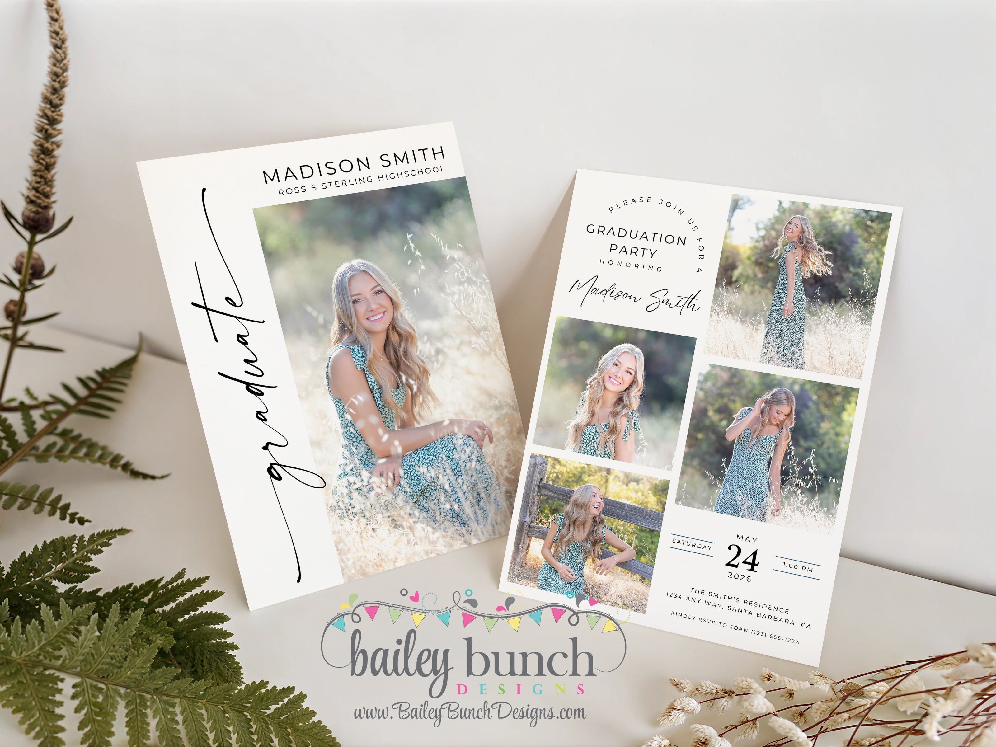 Senior Announcement Card Template, Minimalist Graduation Announcement ...
