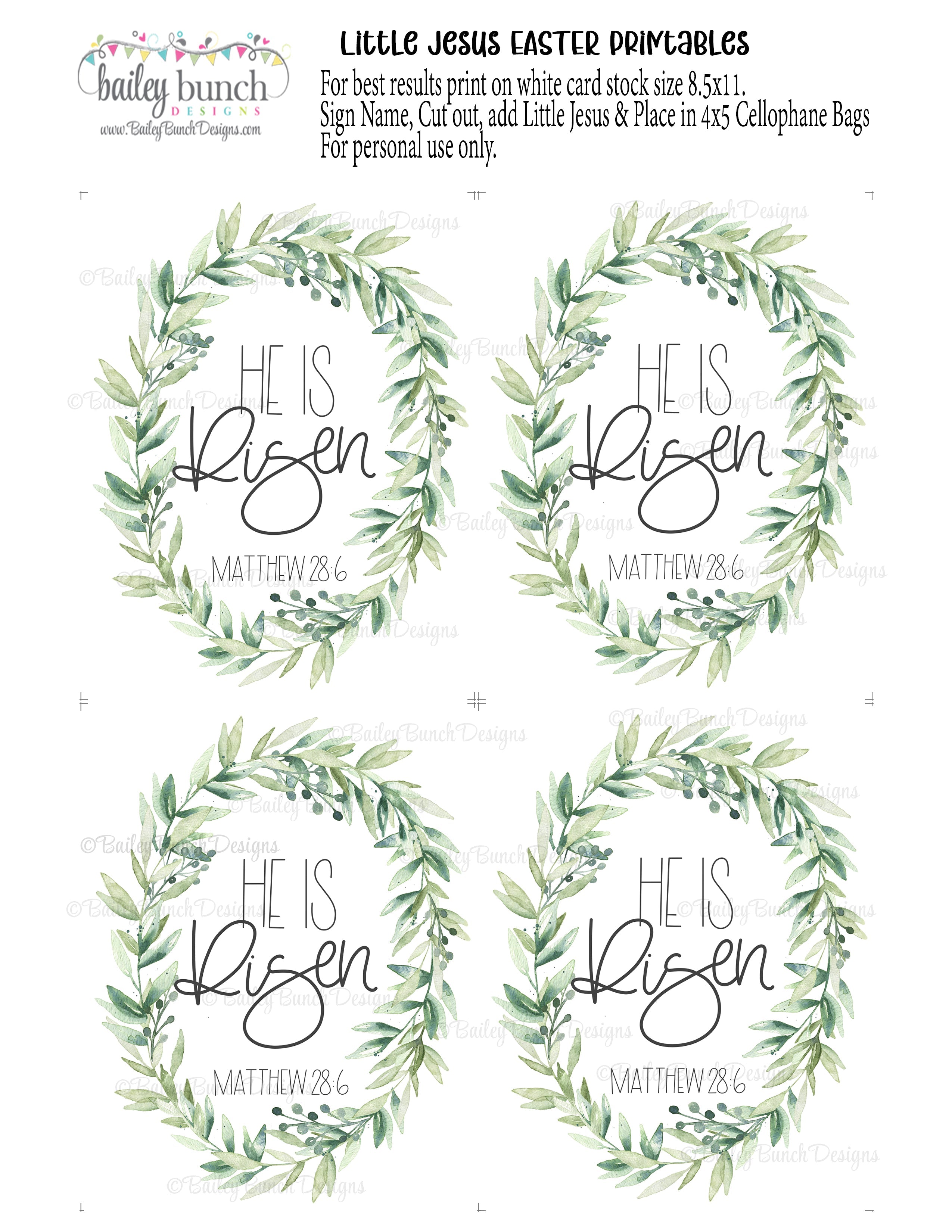 Printable He Is Risen Easter cards PDF file with four faith-based cards on one page ready to print and cut
