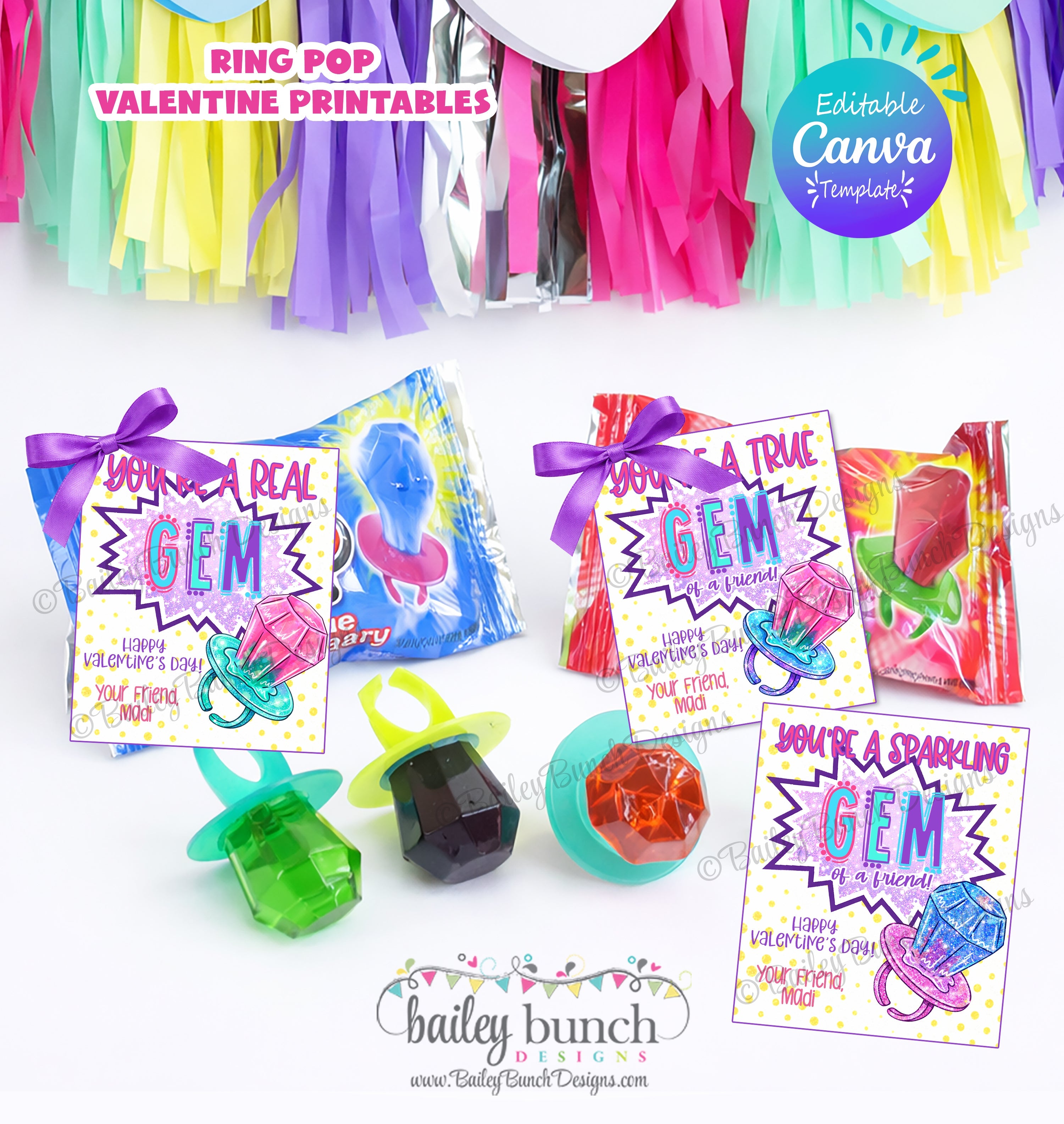 Ring Pop Valentine Cards Gem Valentine's Day Cards for Kids Bailey