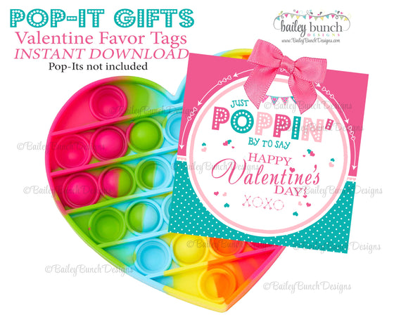 Valentine Pop It Fidget Gift Tags Pink Poppin' By to Say Happy Valentine's Day IDVDAYPOPPINBYPINK0520
