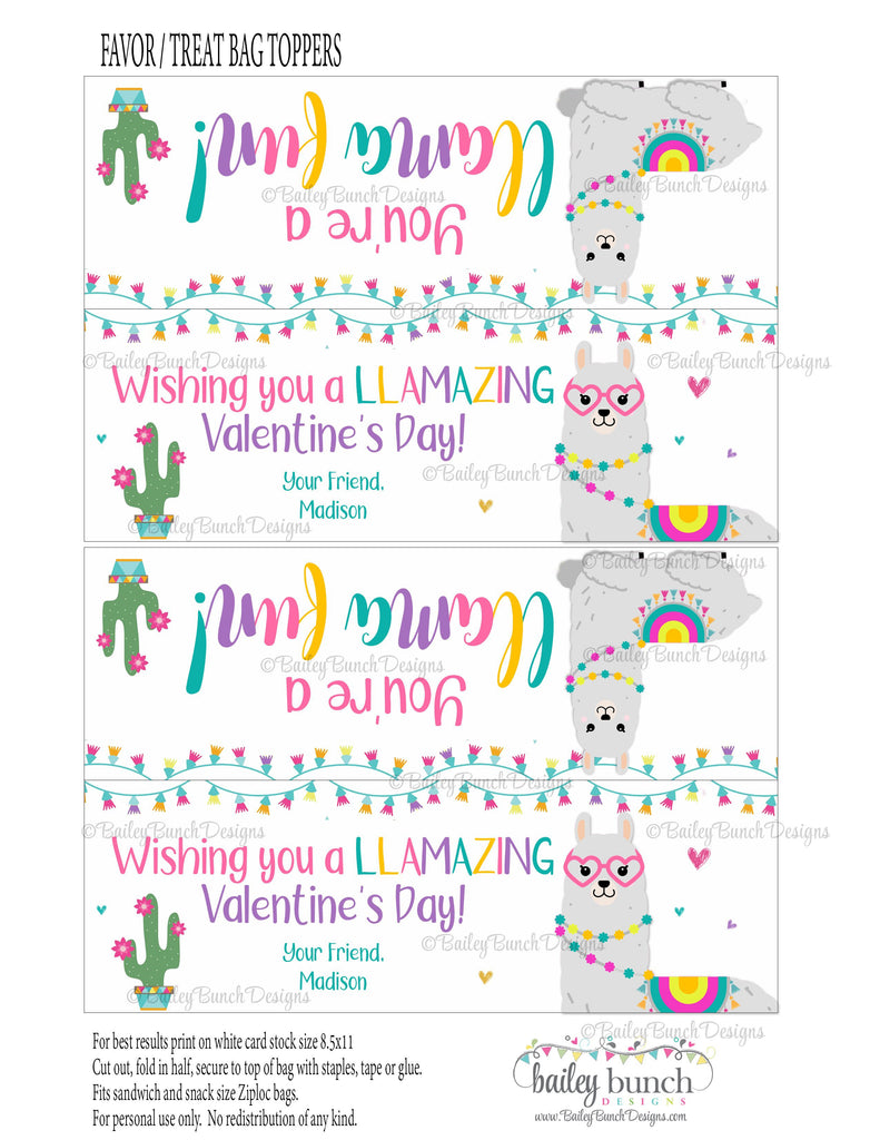 Llama Fun Bag Toppers, Valentines VDAYLLAMA0520