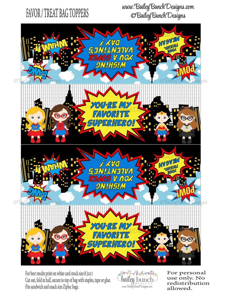 Superheros Valentine Bag Toppers, Girl Superhero Valentines VDAYHEROGIRL0520