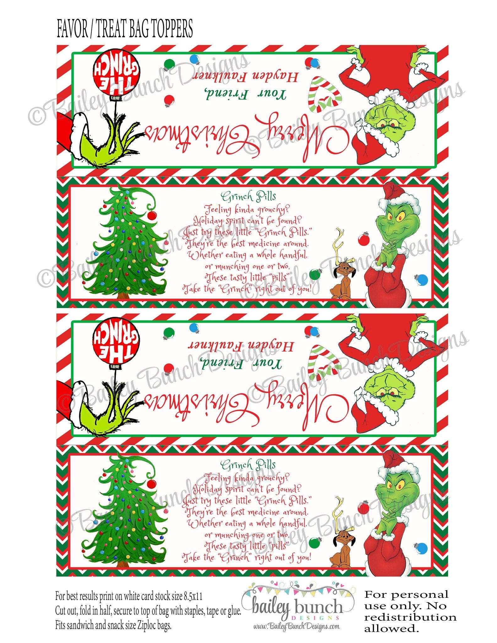 grinch pills treat bags, christmas toppers idgrinch0520 – bailey