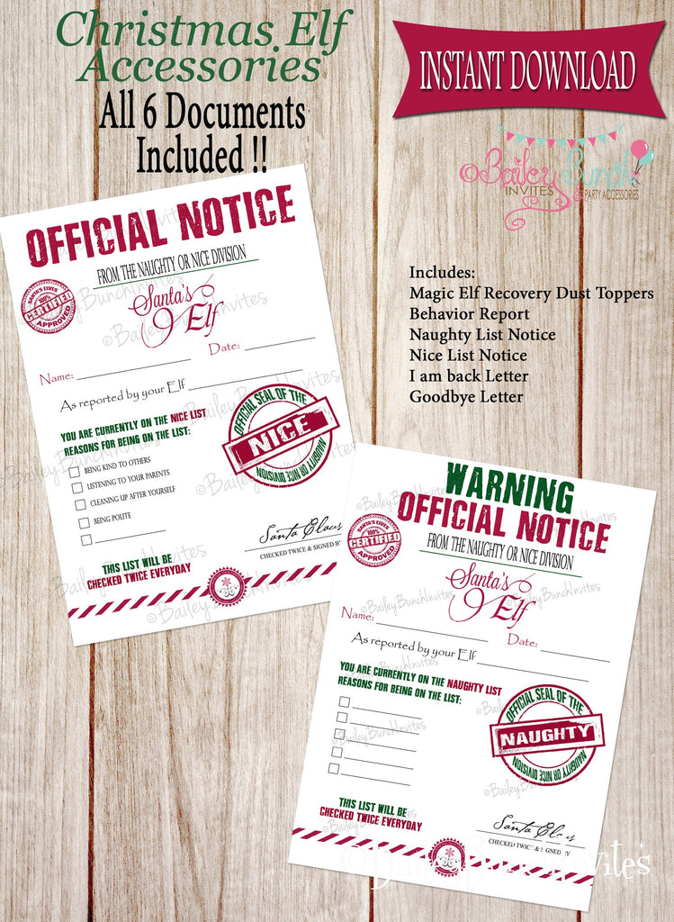 Elf Printables, Christmas Elf, nice list, naughty list, behavior report, Santa IDELF0520