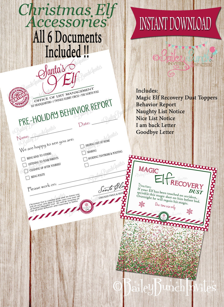 Elf Printables, Christmas Elf, nice list, naughty list, behavior report, Santa IDELF0520