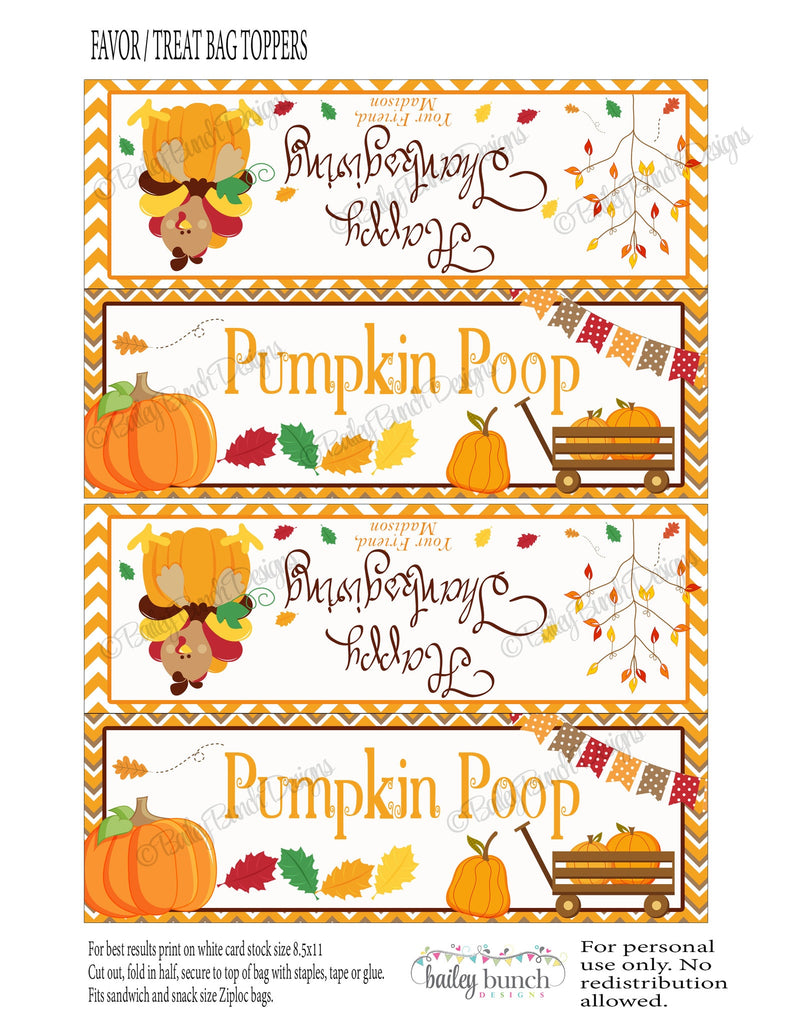 Thanksgiving Pumpkin Poop Treat Bags, Thanksgiving Toppers, Happy Thanksgiving Topper PUMPPOOFVR0520