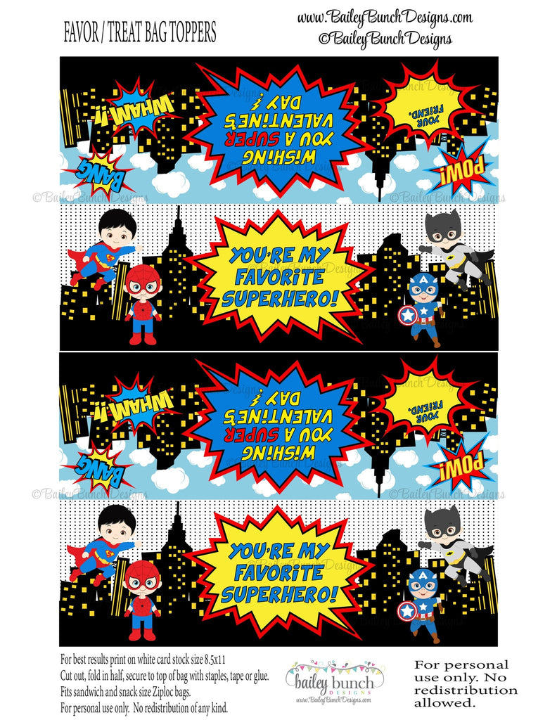Superheros Valentine Bag Toppers, Boy Superhero Valentines IDVDAYHERO0520