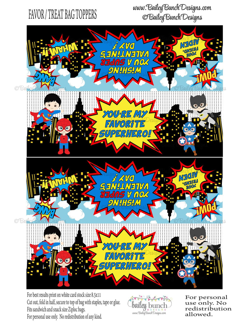 Superheros Valentine Bag Toppers, Boy Superhero Valentines VDAYHERO0520