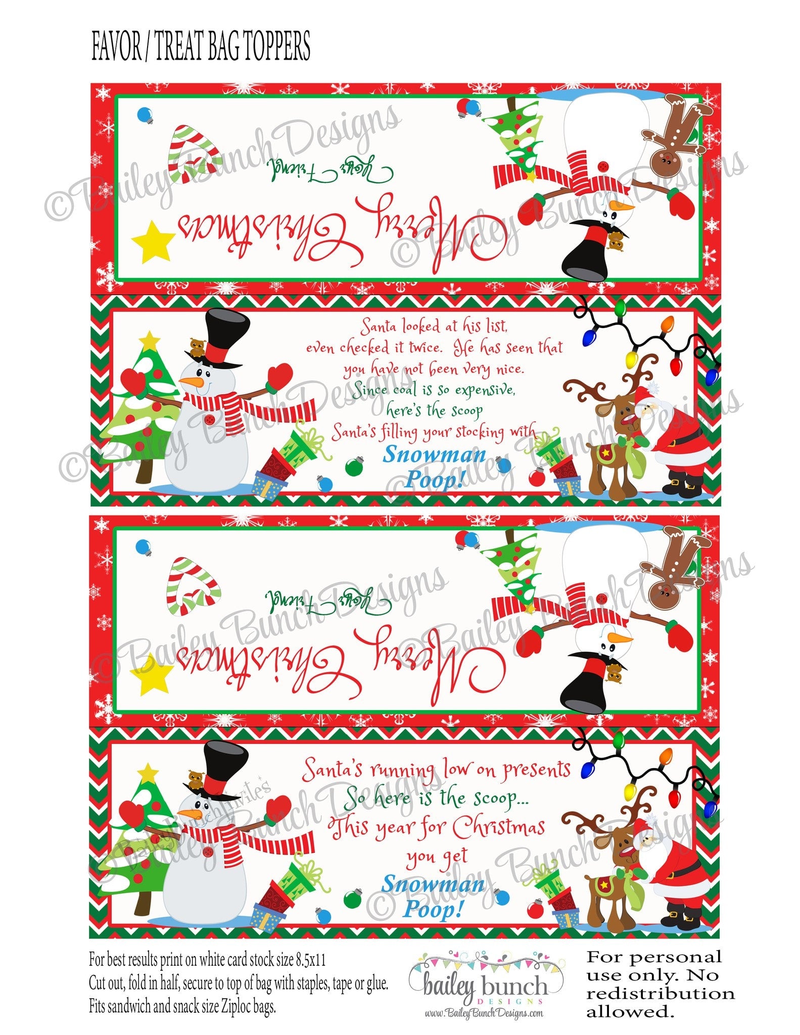 Christmas Treat Bag Topper Template