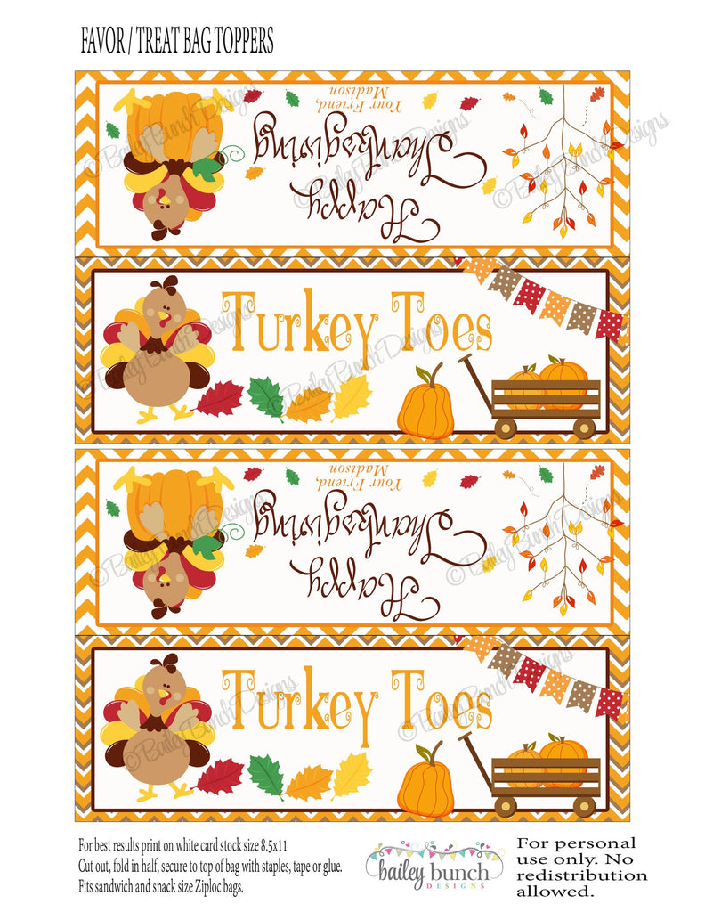 Thanksgiving Turkey Toes Treat Bags, Toppers, Happy Thanksgiving TURKEYTOEVR0520