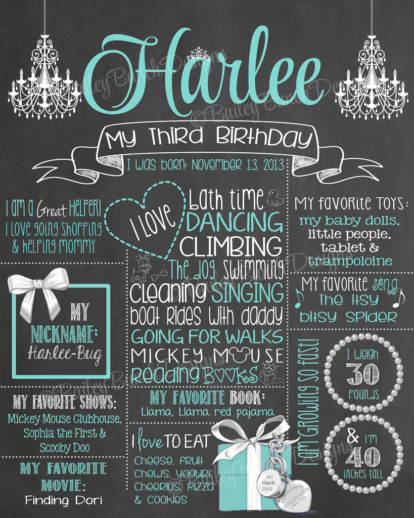 Chic Birthday Chalkboard, Diamond, Pearls, Tiffanys TIFFCHALK0520