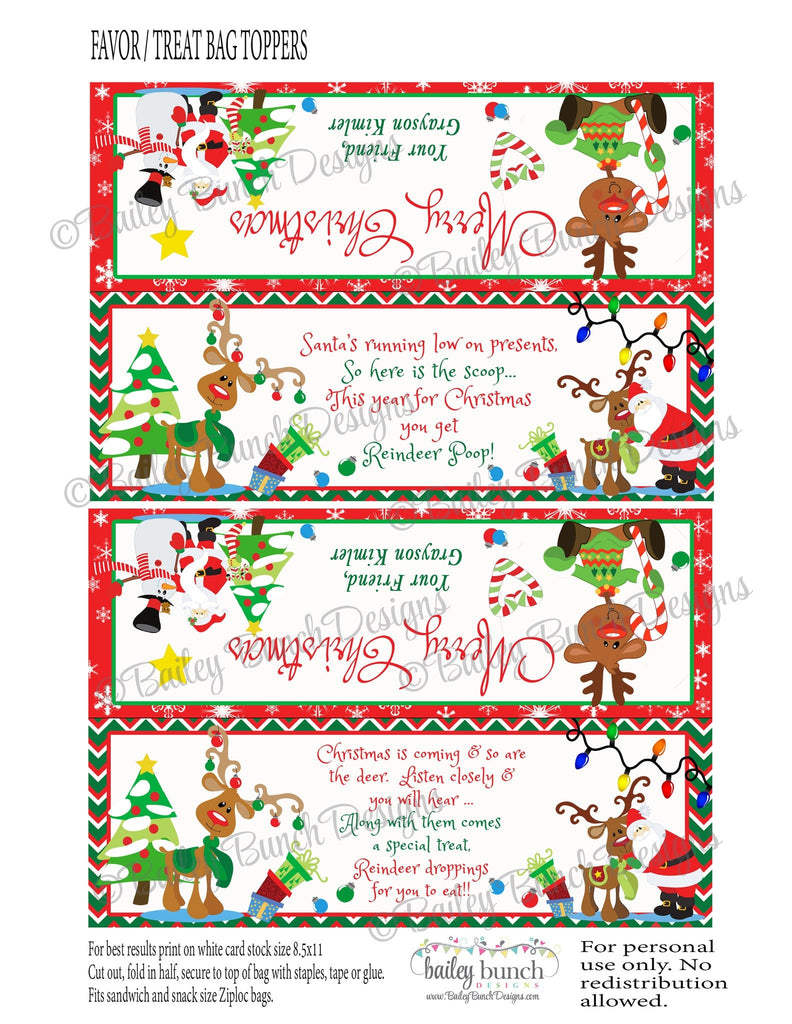 Reindeer Poop Treat Bags, Christmas Toppers POOP0520
