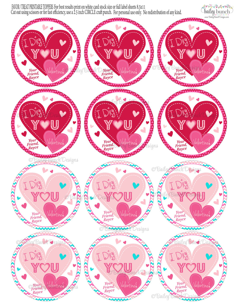 I Dig You Shovel Valentine Treat Tags, Pink, Red Valentines VDAYDIGPINK0520