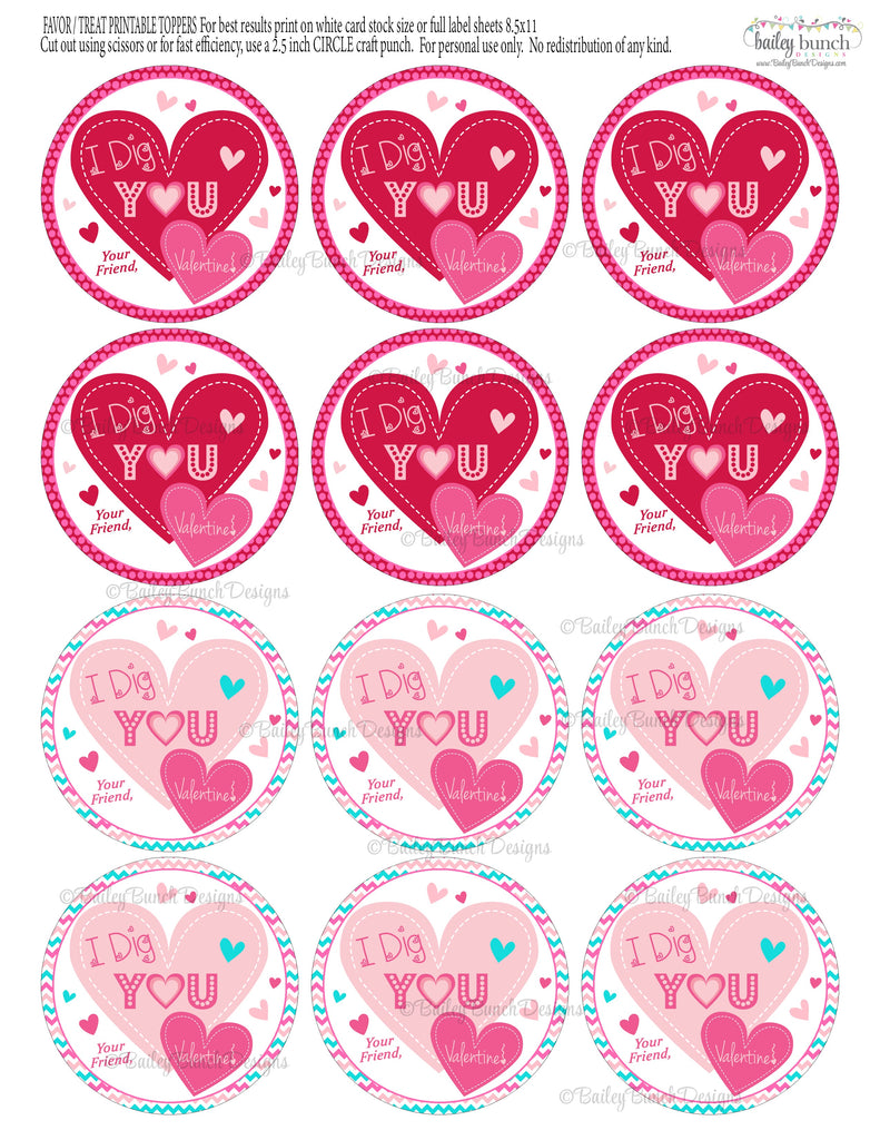 I Dig You Shovel Valentine Treat Tags, Pink, Red Valentines IDVDAYDIGPINK0520