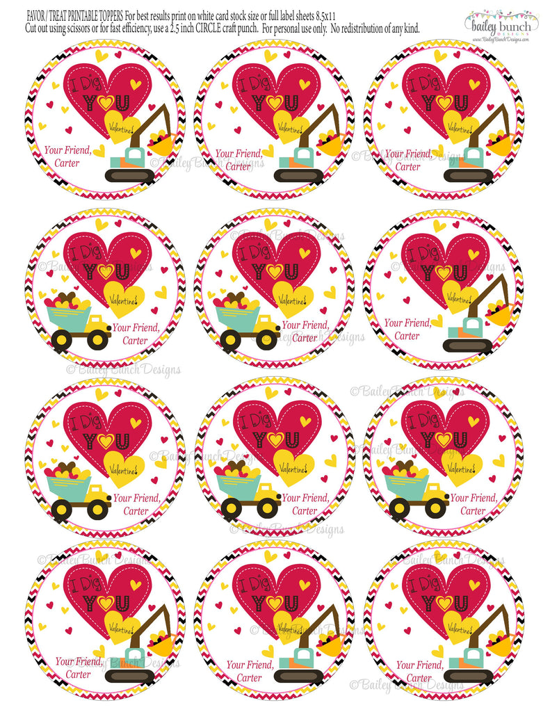 I Dig You Shovel Valentine Treat Tags, Valentines VDAYDIG0520
