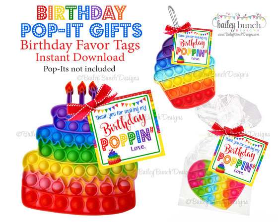 Birthday Party Pop It Fidget Gift Tags Squares - PERSONALIZED - POPITSBDAY0520