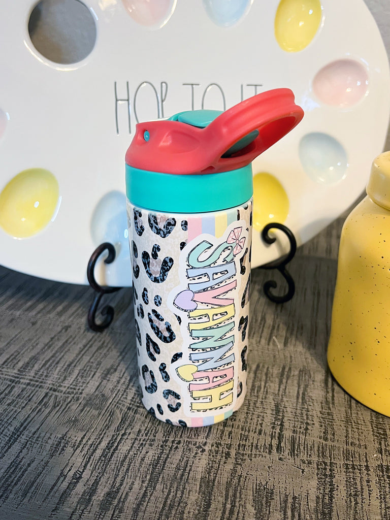 Kids Easter Pastel Leopard Name Water Bottle Tumbler TUMEKLEO0520