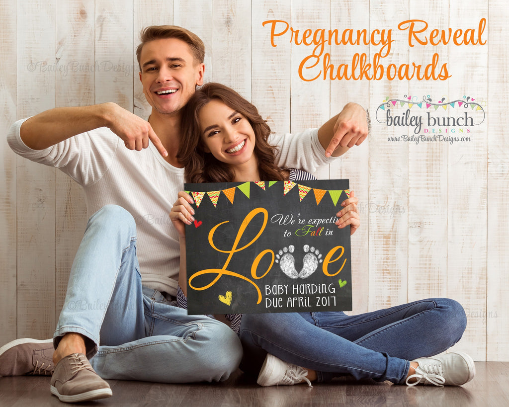Fall in Love Pregnancy Reveal Chalkboard, Announcement, Autumn - FALLPREG0520