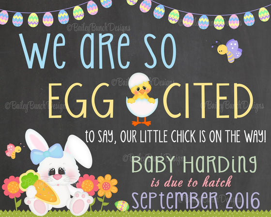 Easter Pregnancy Reveal Announcement Chalkboard Sign, EGG CITED Pregnancy EGGCITEDCHALK0520