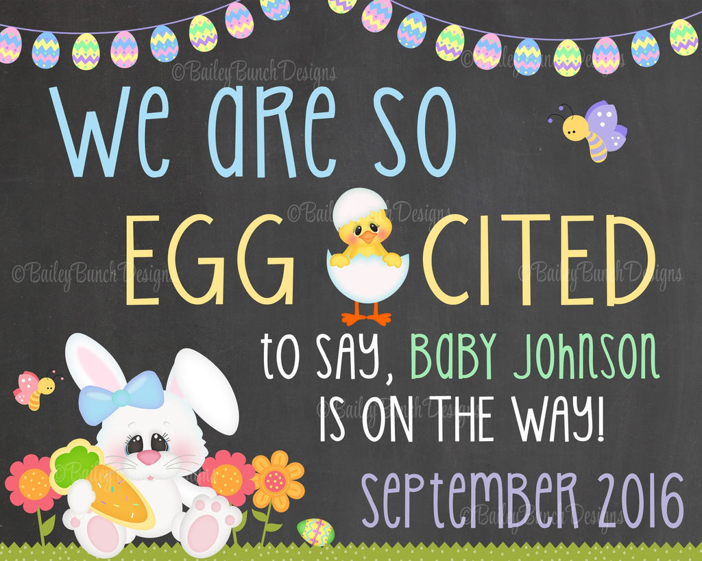 Easter Pregnancy Reveal Announcement Chalkboard Sign, EGG CITED Pregnancy EGGCITEDCHALK0520