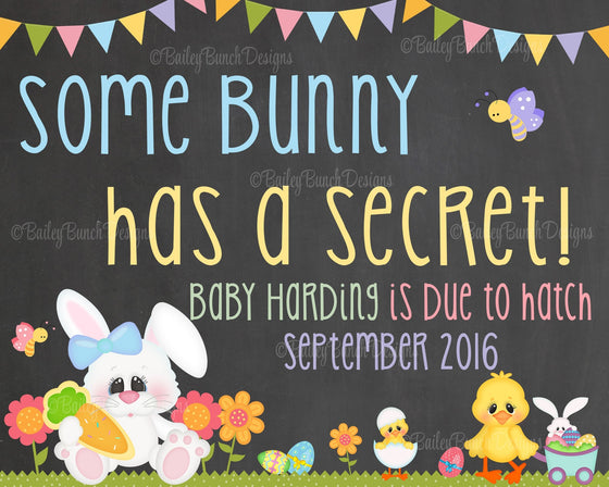 Easter Pregnancy Reveal Announcement Chalkboard Sign, SOME BUNNY Pregnancy BUNNYCHALK0520