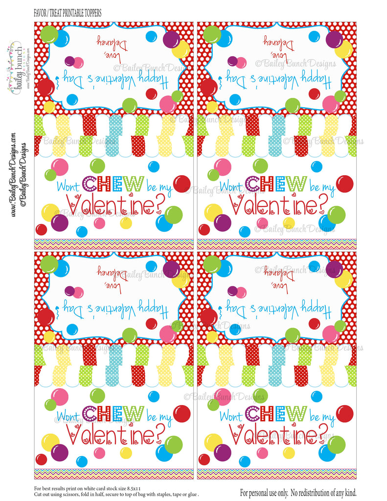 Wont CHEW be my Valentine Treat Tags, RED Valentines VDAYREDCHEWS0520