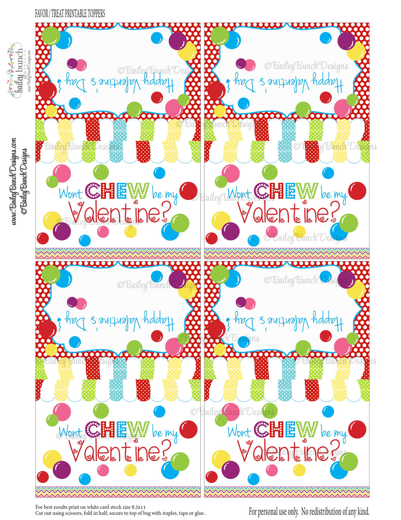 Wont CHEW be my Valentine Treat Tags, RED Valentines IDVDAYREDCHEWS0520