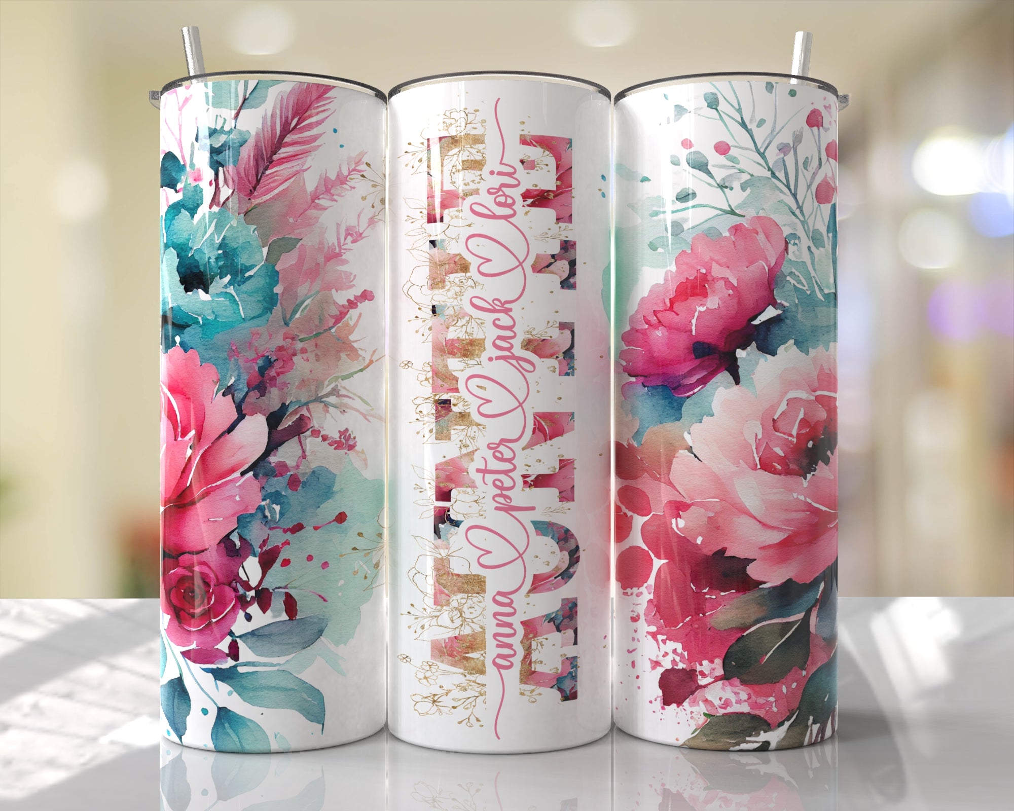 Floral Glitter Tumbler Glitter Farmhouse Spring Tumbler 