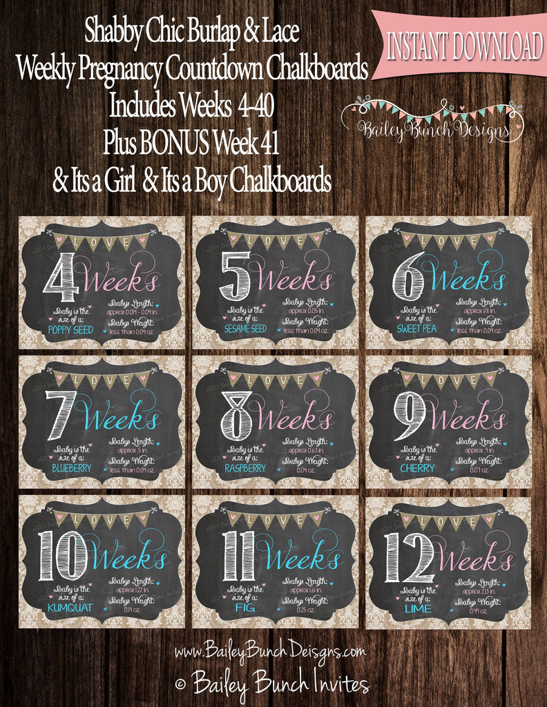 Shabby Chic Weekly Pregnancy Chalkboard, Pregnancy Countdown DOWNLOAD IDSHABPREGWK0520