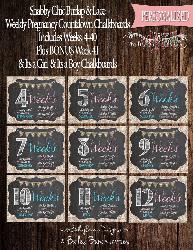 Shabby Chic Weekly Pregnancy Chalkboard, Pregnancy Countdown DOWNLOAD IDSHABPREGWK0520
