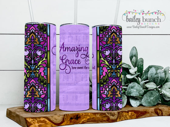 Amazing Grace Stained Glass Shimmer Glitter Tumbler TUMBAG0520