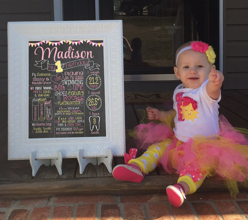 Milestone Birthday Chalkboard, Pink, Yellow, First Birthday Board, PINKCHALK0520
