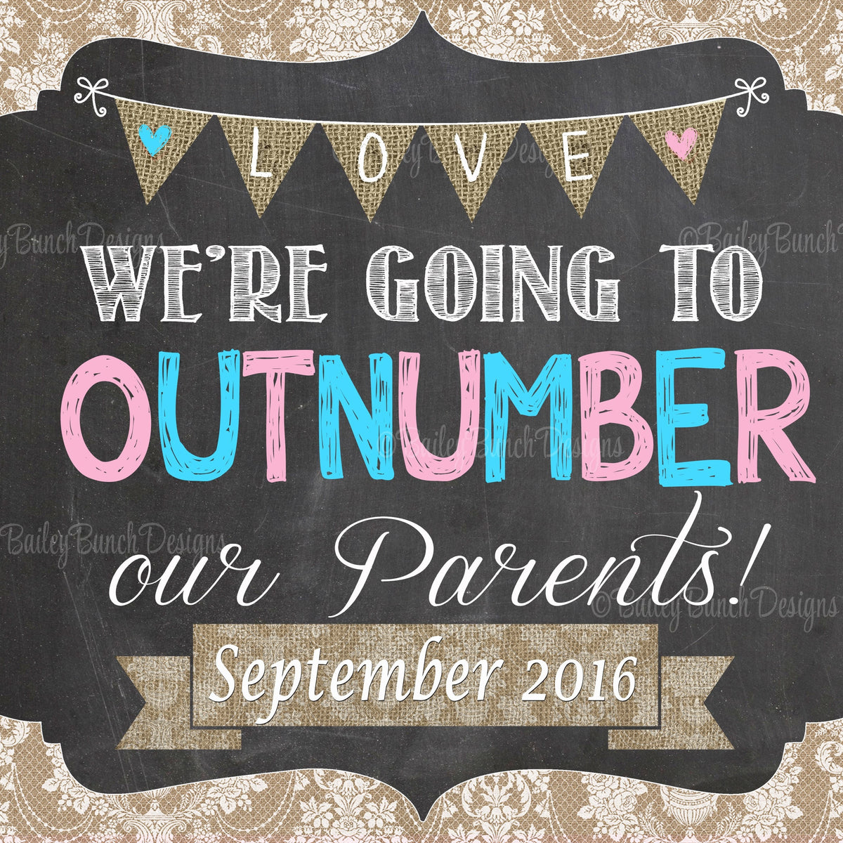 Outnumber our Parents Pregnancy Reveal Chalkboard - OUTNUMBER0520 ...
