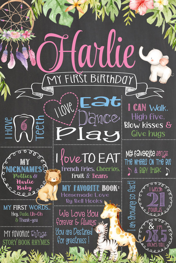 Boho Chic Safari Wild ONE Birthday Chalkboard, WILDONECHALK0520